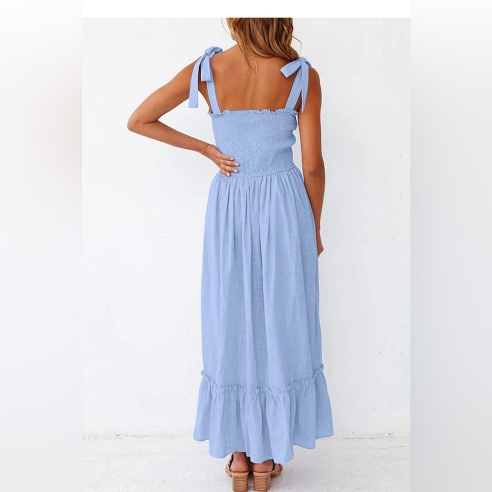 Boho Spaghetti Strap Square Neck Solid Color Ruff… - image 2